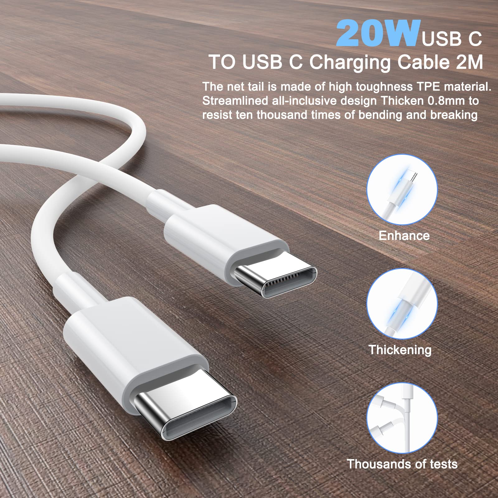 BIHPJD 20W USB C Fast Charger with 2M Cable - PD 3.0 Type C Wall Charger UK Power Adapter - Compatible with iPhone 14/13/12/11, iPad Pro/Air/Mini, Samsung Galaxy S22/S21/A52, Google Pixel 6/5/4/3 - Perfect for Home, Office & Travel Fast Charging