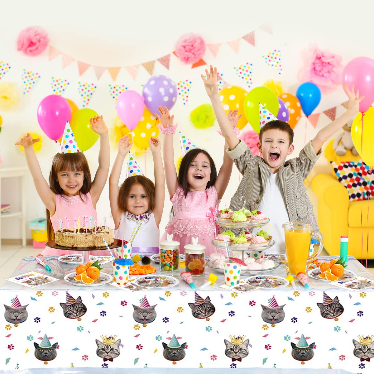 Cat Themed Party Supplies - 20 Plates, 20 Napkins & 71