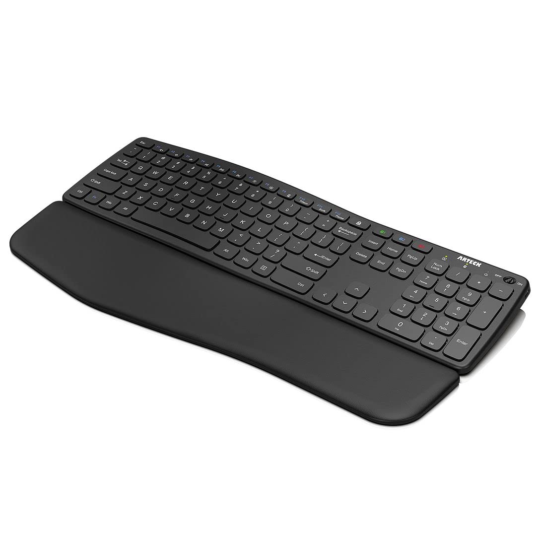 Arteck Universal Bluetooth Keyboard with Palm Rest - Full Size Wireless Keyboard for Windows, iOS, iPadOS, Android - Compatible with Computer, Laptop, Tablet & Smartphone - Ergonomic Design for Office, Home & Travel Use