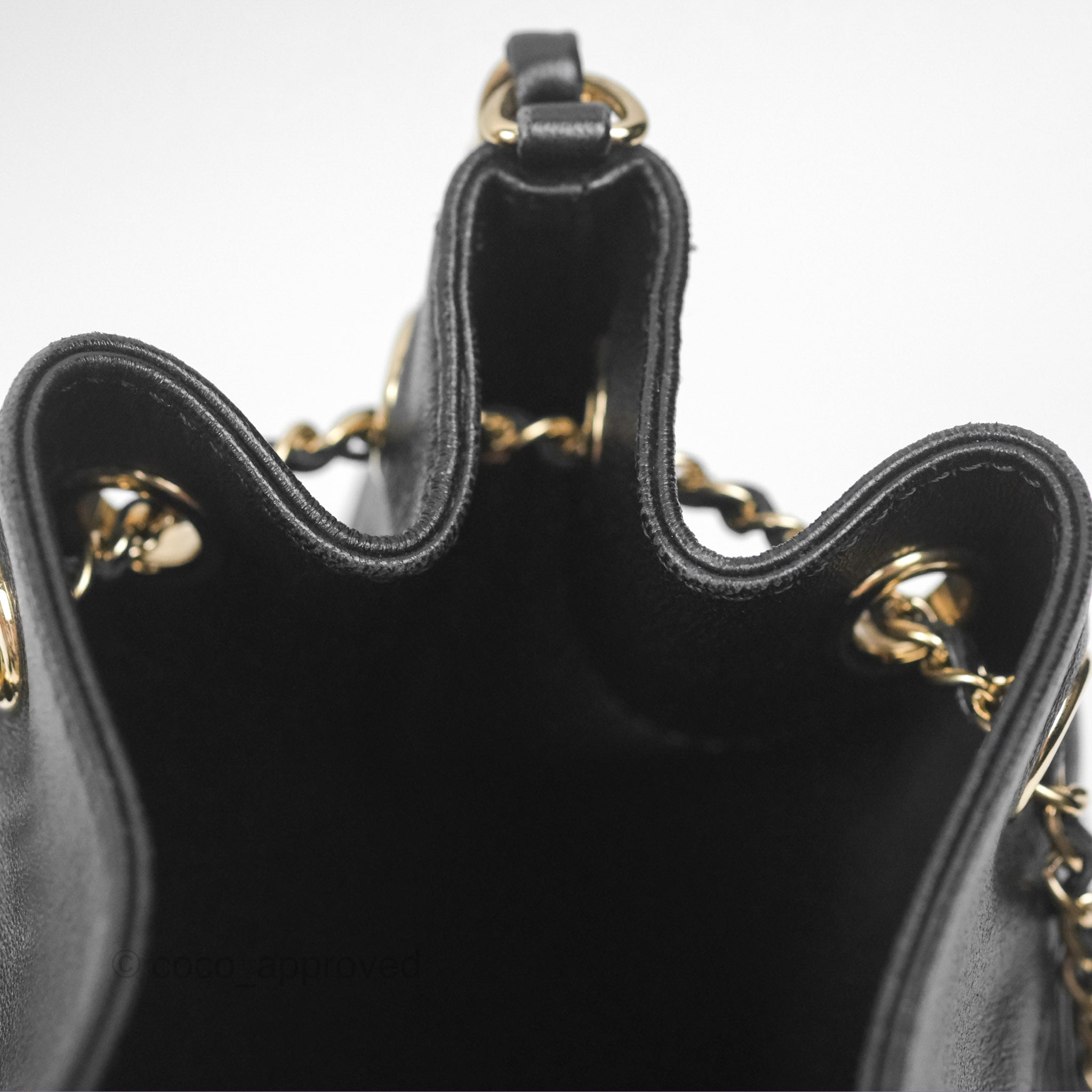 Chanel CC Chain Drawstring Bucket Bag Chevron Black Lambskin Gold Hardware - Luxury Crossbody Shoulder Bag for Women, Perfect for Parties, Date Nights & Special Occasions