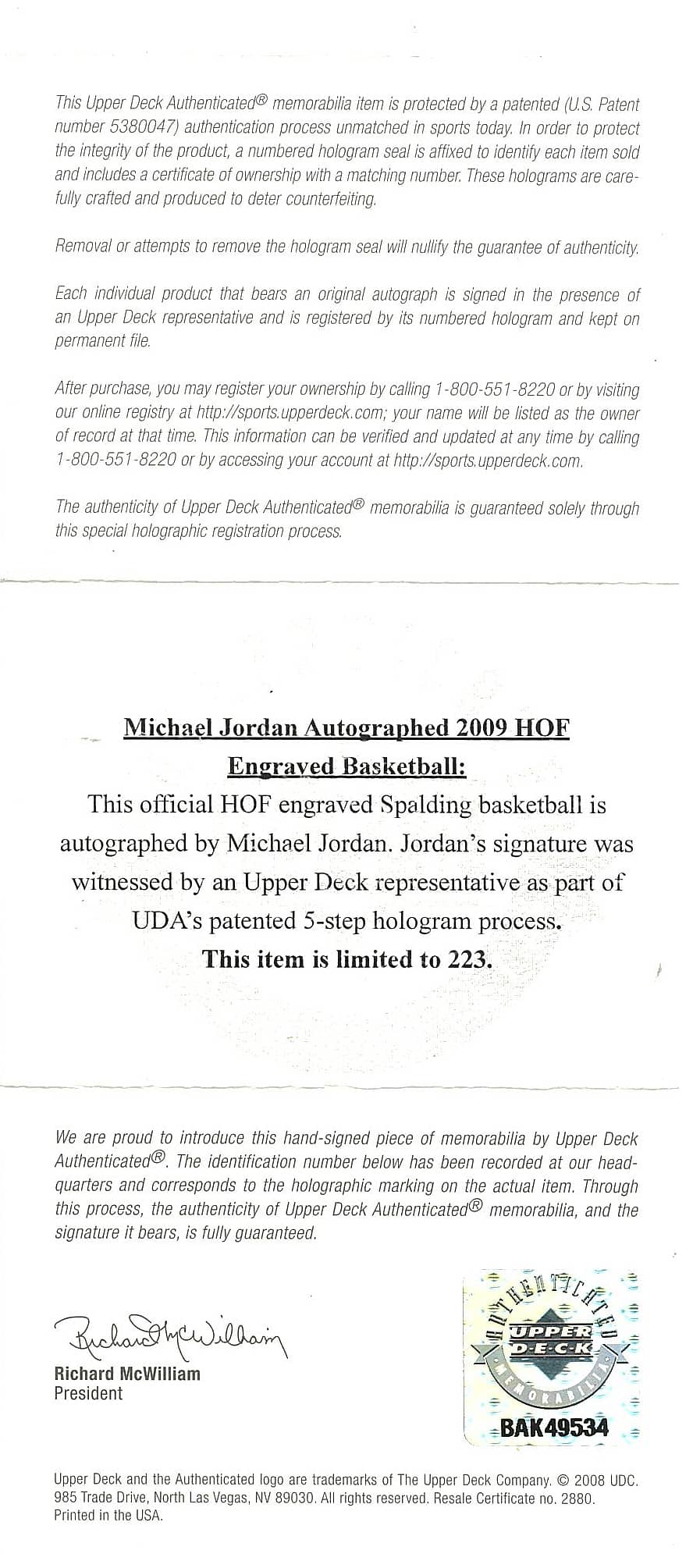 Michael Jordan Signed Chicago Bulls NBA Spalding Basketball with HOF Logo - Limited Edition 223/223 UDA Certified - Perfect for Sports Memorabilia Collectors & Basketball Fans Display