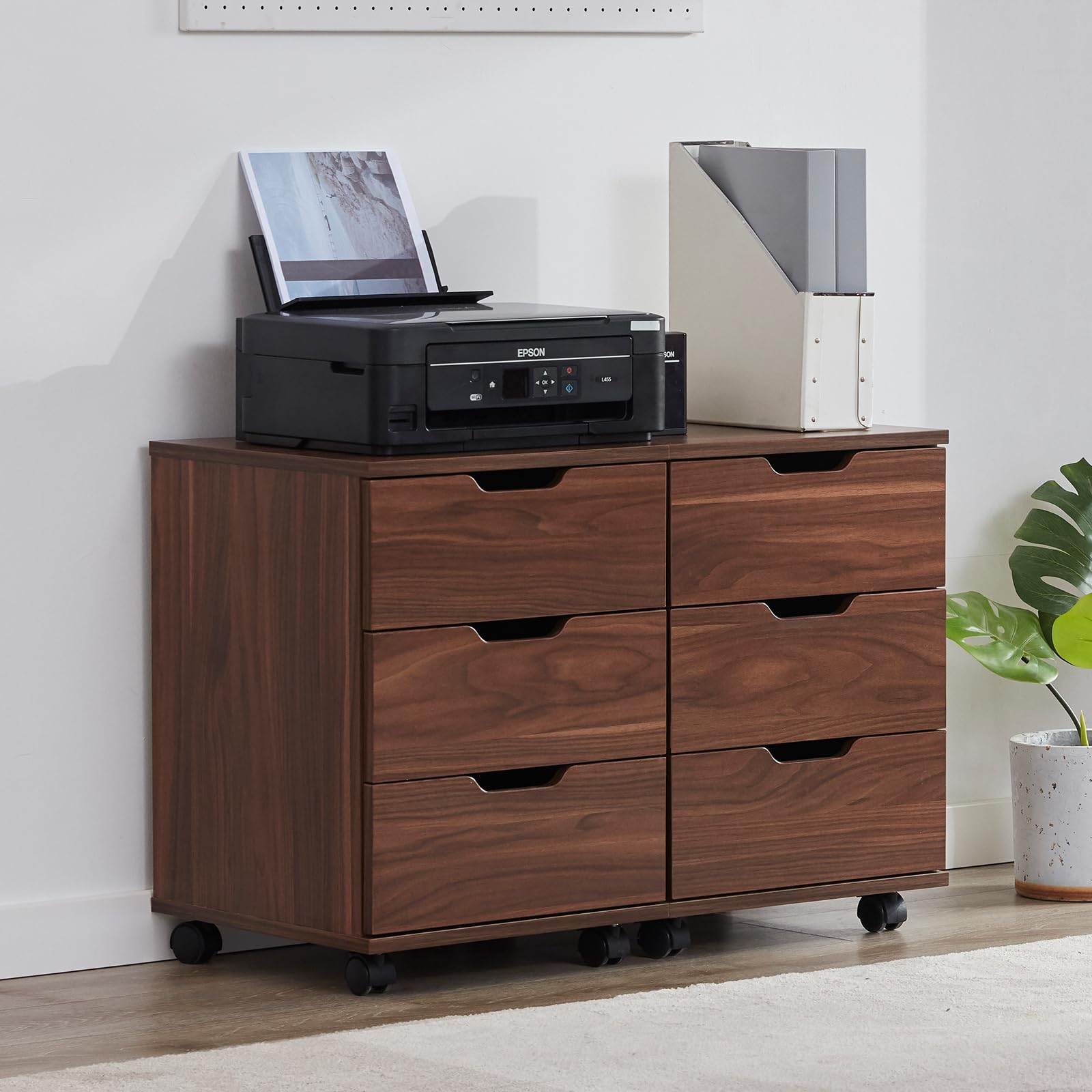Farini Wood File Cabinet for Home Office - 3 Drawer Mobile Storage Organizer Under Desk (Brown, Fully-Assembled) - Perfect for Office Organization, Small Space Storage & Home Office Decor