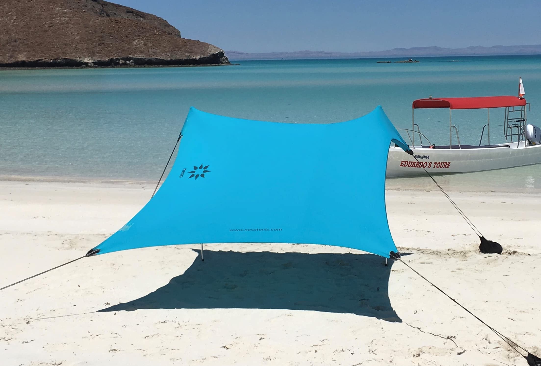 Neso Tents Beach Tent with Sand Anchor - 7' x 7' Portable Sun Shelter, UPF 50+ Canopy with Patented Reinforced Corners (Teal Blue) - Perfect for Family Beach Days, Camping Trips & Outdoor Adventures