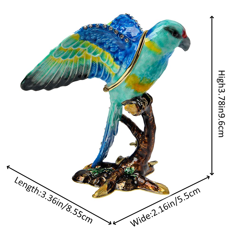 Exquisite Golden Crystal Enameled Parrot Jewelry Box - Hand-Painted Hinged Bird Trinket Case | Elegant Home Decor & Unique Gift for Bird Lovers | Perfect for Jewelry Storage, Display & Special Occasion Gifting