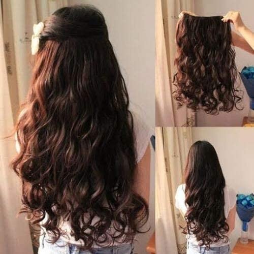 Glan Stylish 5 Clips Women’s Synthetic Curly Hair Extensions - Natural Dark Black Brown - Perfect for Bridal, Party & Everyday Hairstyles