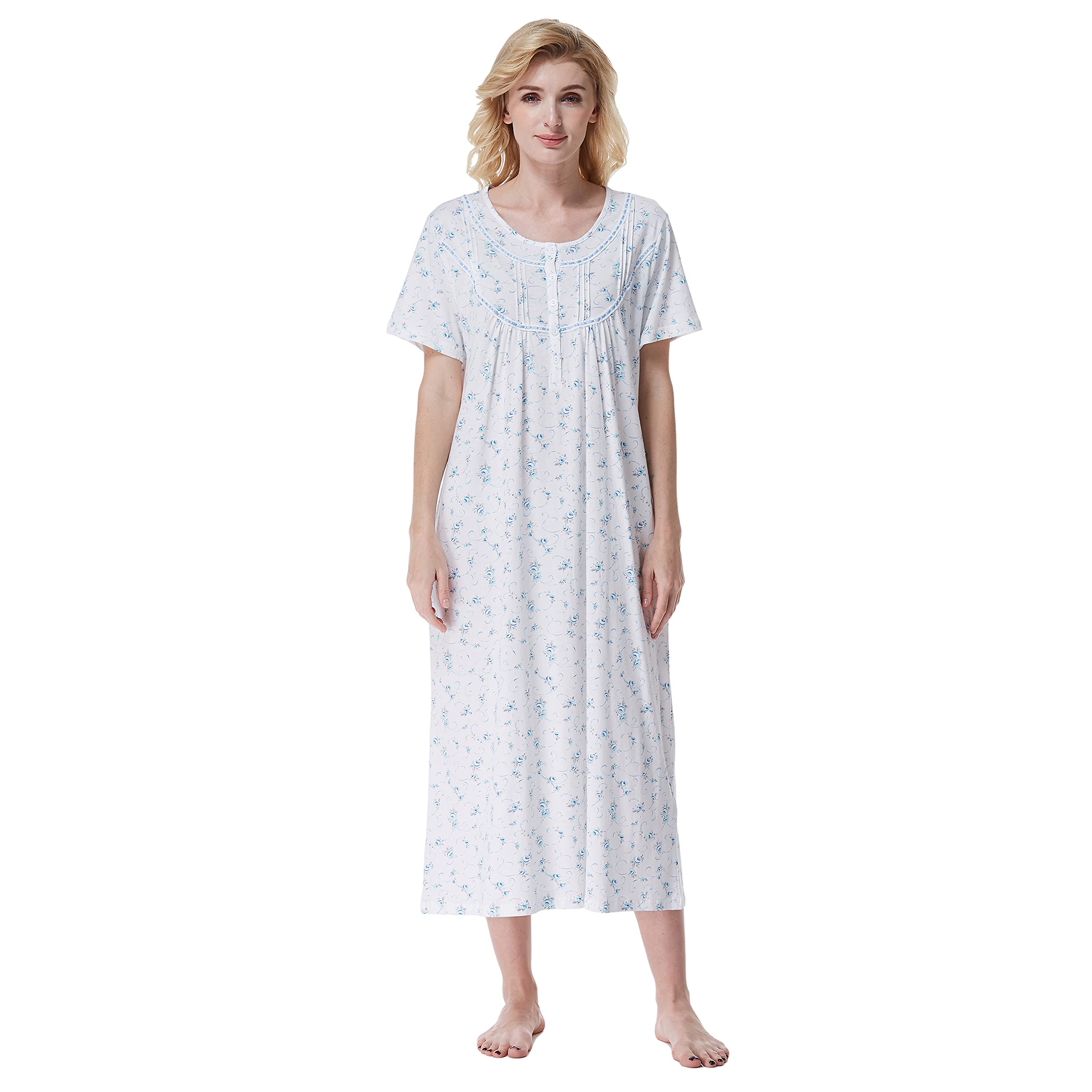 Keyocean Women's 100% Cotton Short Sleeve Nightgown - Soft & Lightweight Sleepwear for Women, Perfect for Summer Nights & Lounge Wear at Home