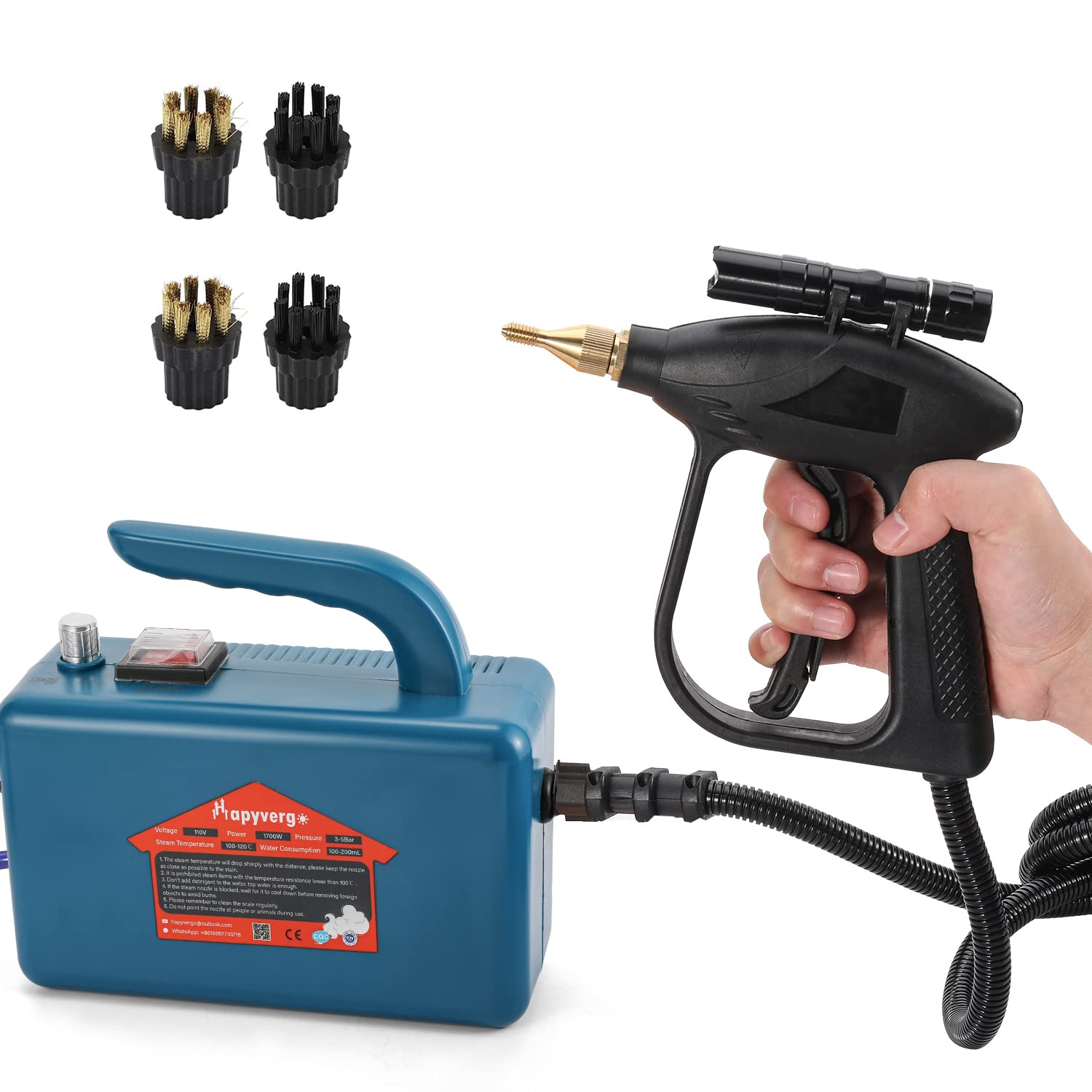 High-Pressure Steam Cleaner with 4 Extra Brush Heads (2 Nylon + 2 Brass) - Perfect for Kitchen, Bathroom & Home Deep Cleaning