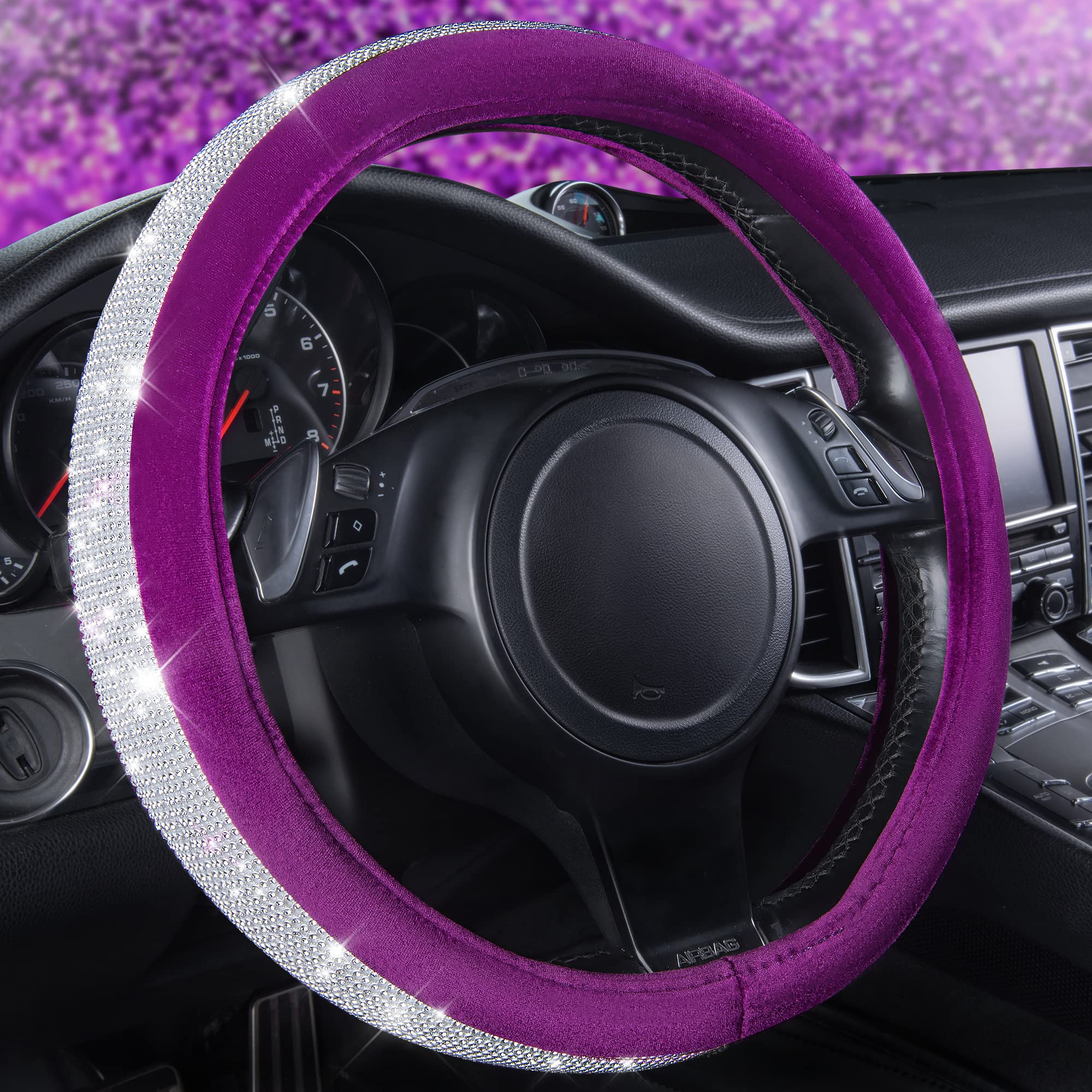 Diamond Rhinestone Steering Wheel Cover - Bling Crystal Glitter Universal Fit 14.5