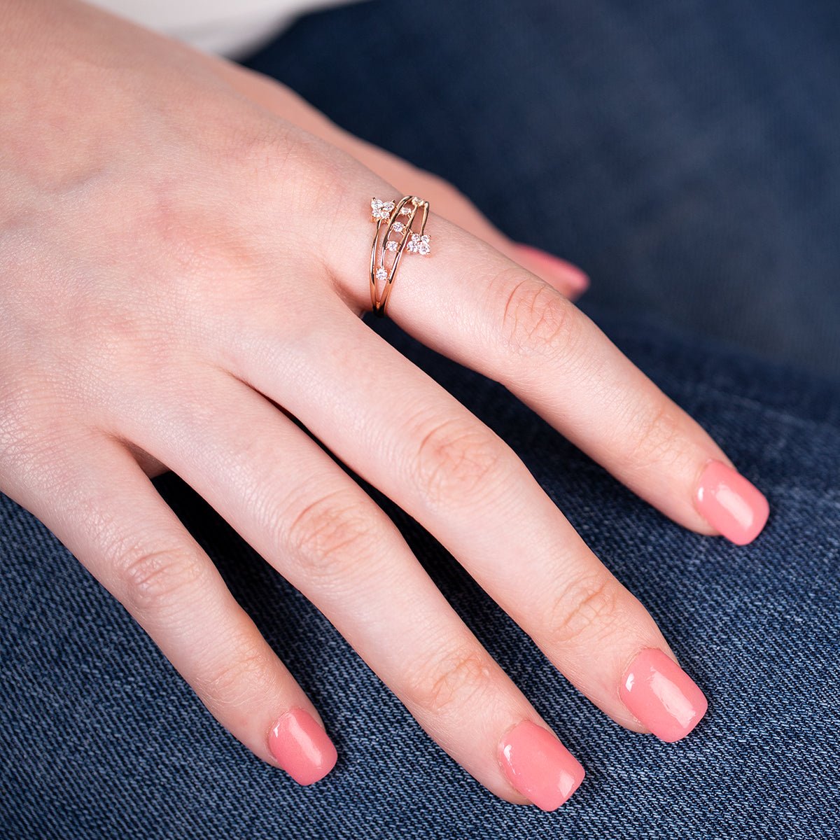 14k Rose Gold Diamond Butterfly Wrap Cocktail Ring - Elegant Statement Jewelry for Women, Perfect for Parties, Weddings & Special Occasions