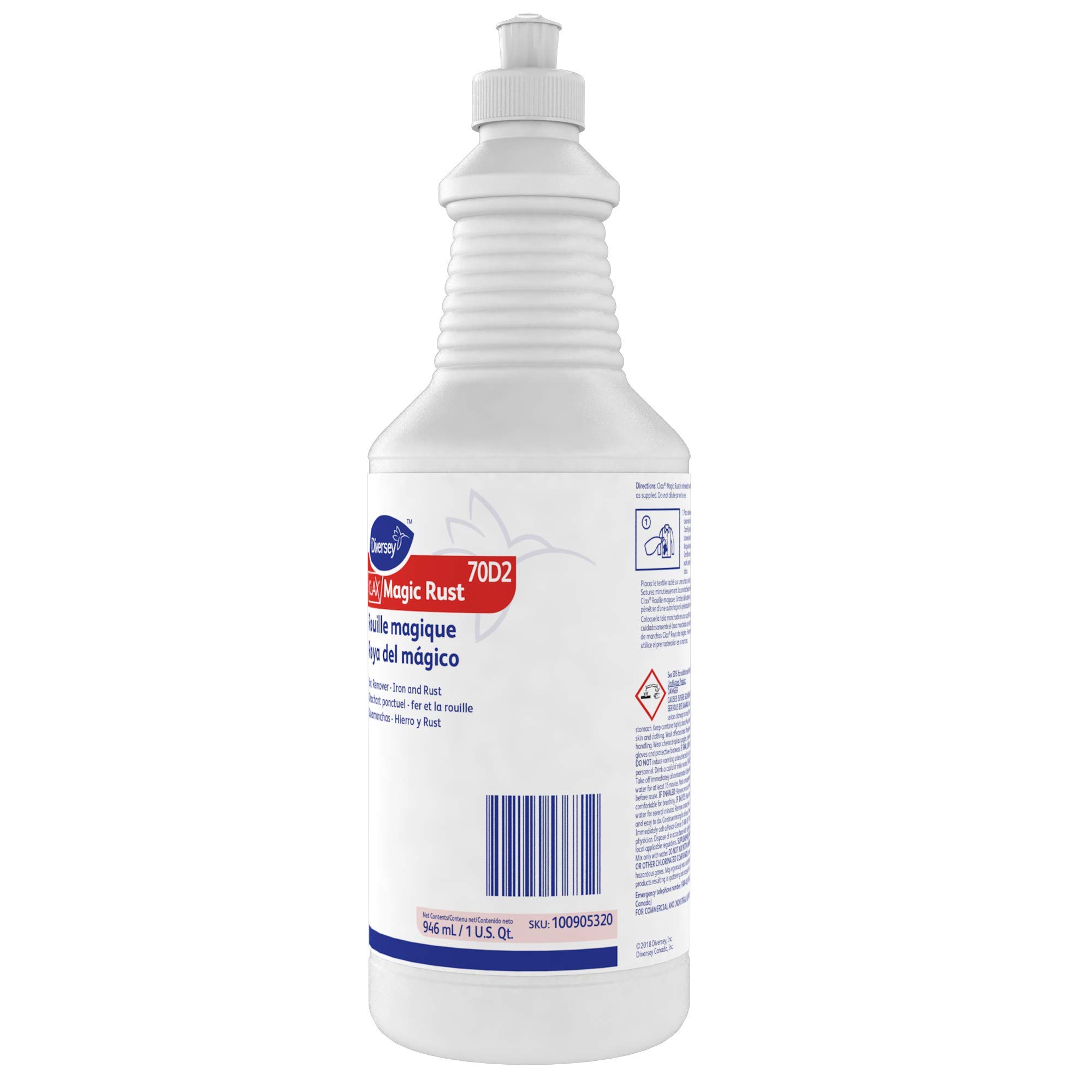 Diversey Clax Magic Rust Commercial Fabric Spot Remover - Removes Tough Iron & Rust Stains, Ready-to-Use Squeeze Bottle, 32-Ounce (Pack of 6) - Ideal for Laundry, Upholstery & Industrial Use