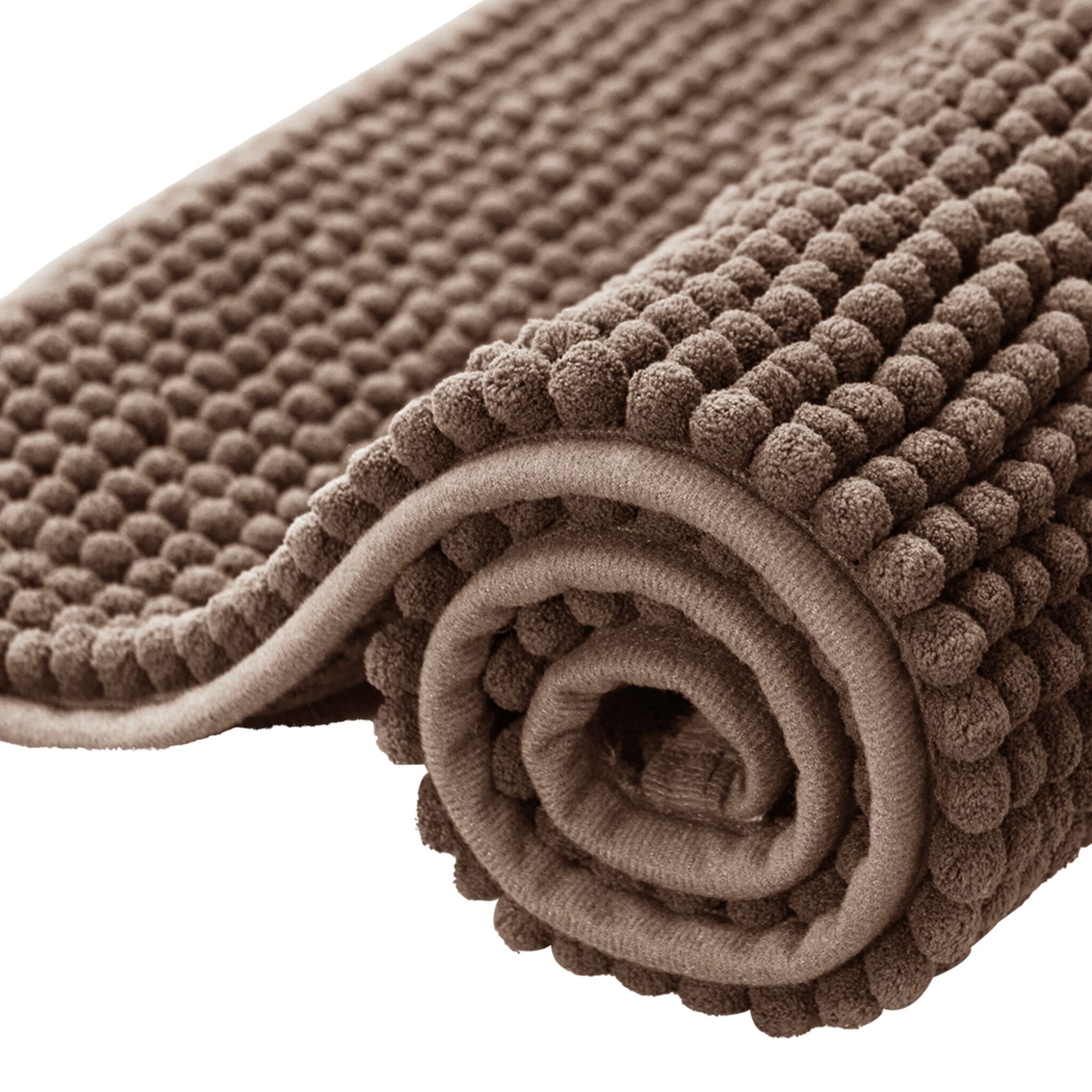 **Soft Chenille Bath Rug - Super Absorbent & Quick Dry Bath Mat for Bathroom, Machine Washable, Non-Slip Shower Mat (Brown, 16