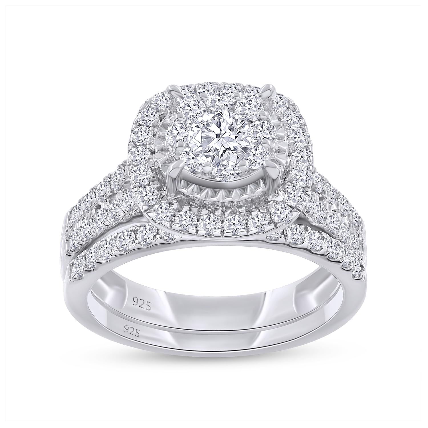 1.00 Carat (ctw) Lab Grown Diamond Halo Bridal Ring Set for Women - 14K Gold Over Sterling Silver, 10K/14K Solid Gold Wedding & Engagement Jewelry Set - Perfect Gift for Anniversary, Proposal, Valentine's Day & Special Occasions