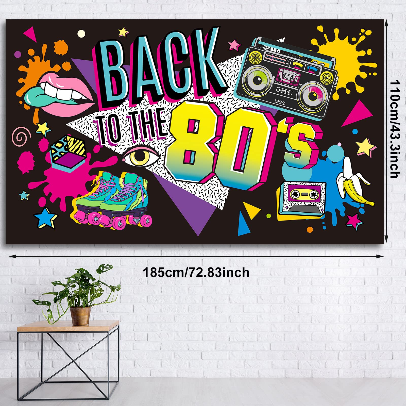 80's Party Banner Backdrop - 73x43 Inch Retro Photo Background for Events & Photography