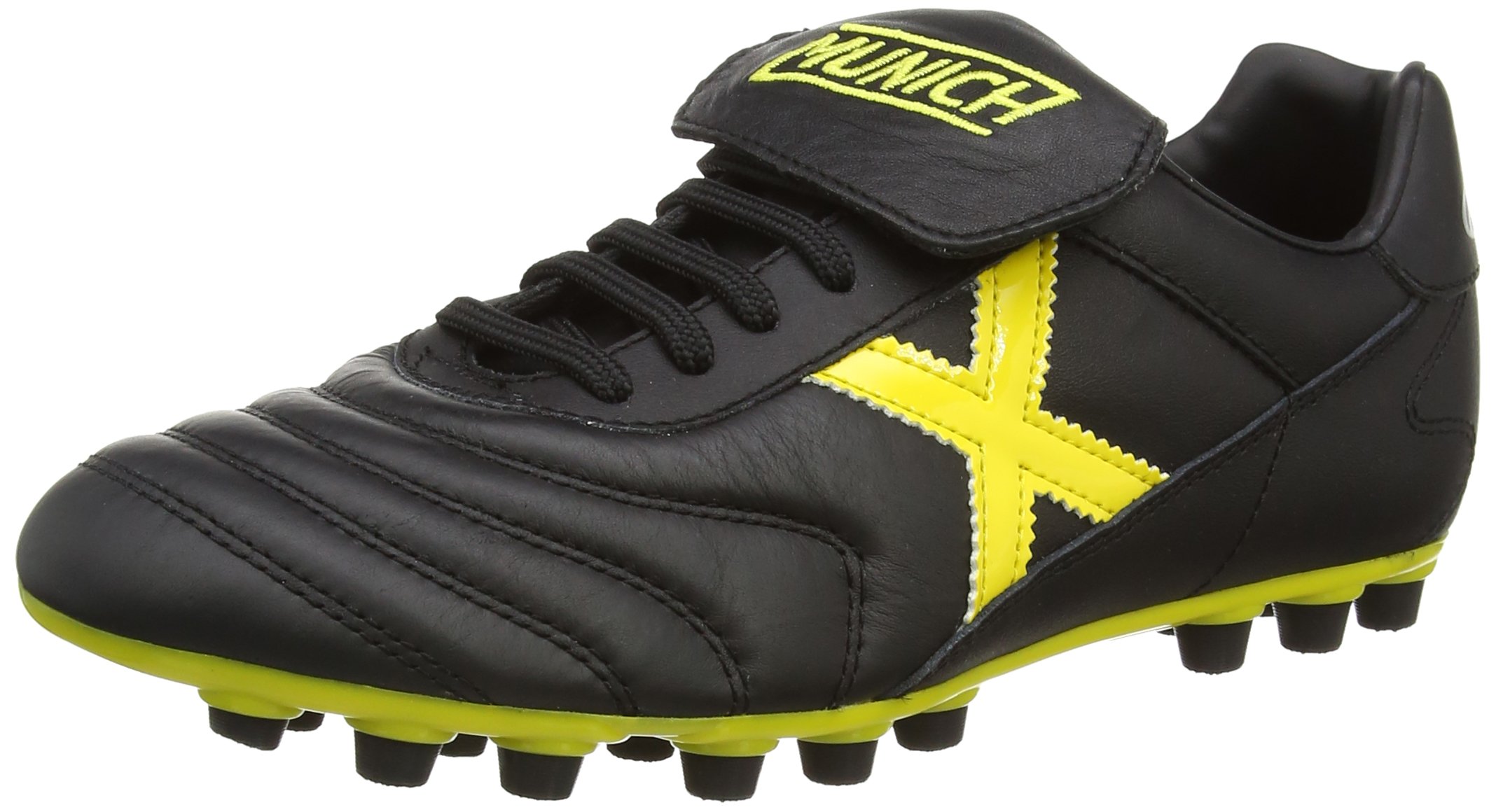 Munich Men's Mundial Soccer Cleats - Black & Yellow Football Boots, Size 8 | Lightweight & Comfortable for Training & Matches