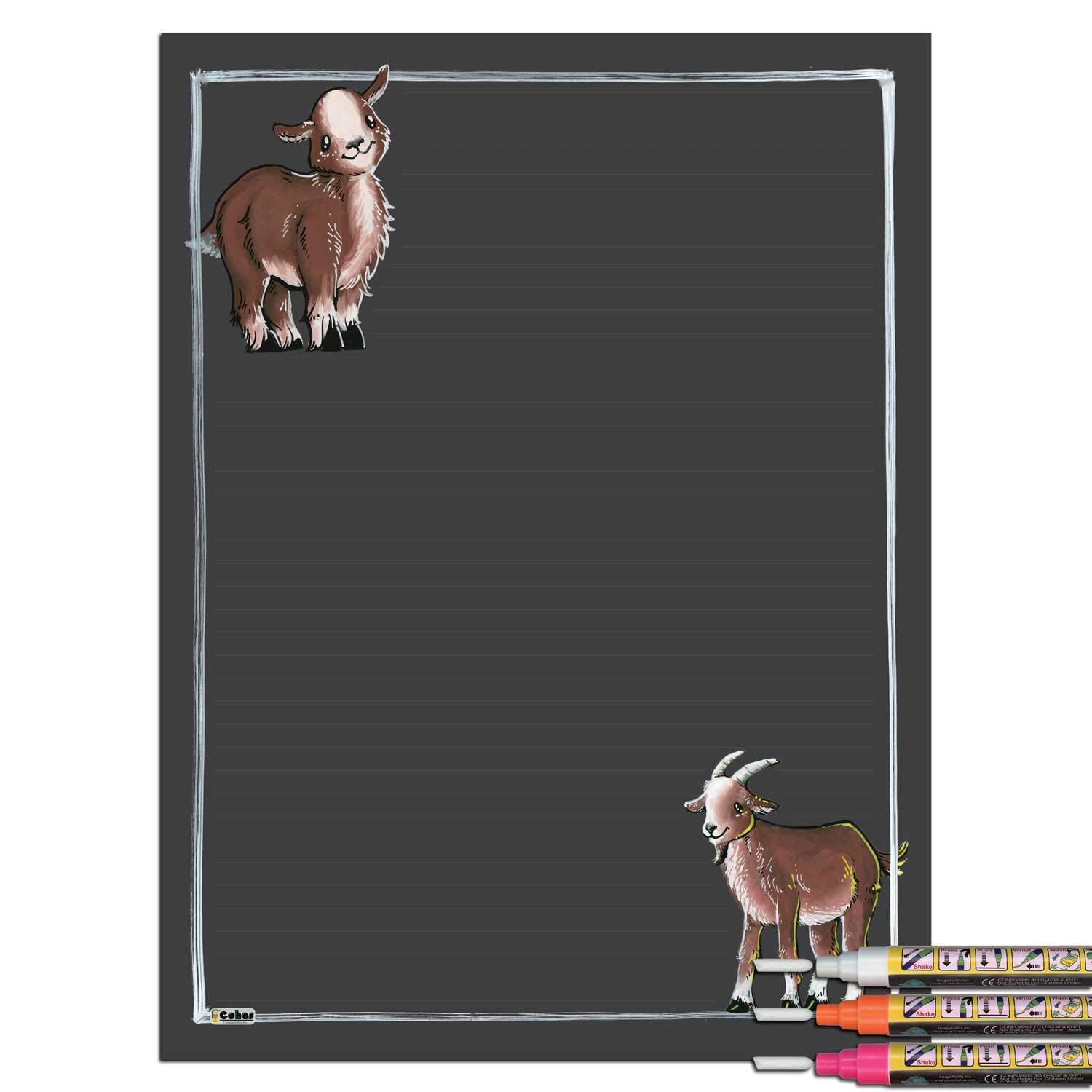 Cohas Magnetic Chalkboard with Goat Design - 12x16 Inches Farmhouse Decor, Includes Brown Goat Art & 3 Liquid Chalk Markers - Perfect for Kitchen Memo Board, Classroom Teaching & Kids Drawing Activities
