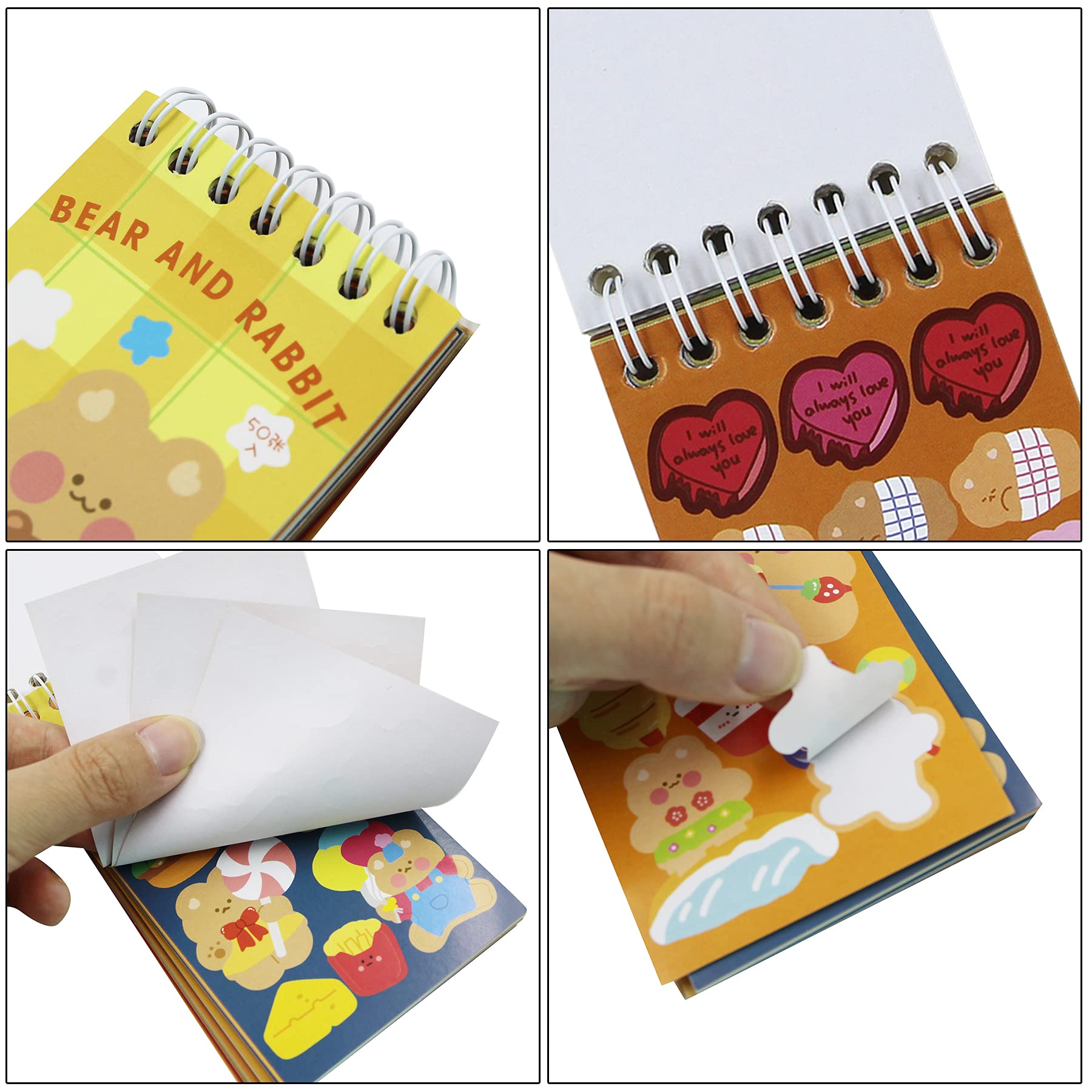 ANKOMINA 50 Sheets Cute Bear Stickers Spiral Notebook - Adorable Cartoon Animal Decals for DIY Crafts, Journaling, Scrapbooking | Perfect for Laptops, Phones, Luggage & Water Bottles - Kawaii Korean Stationery Gift