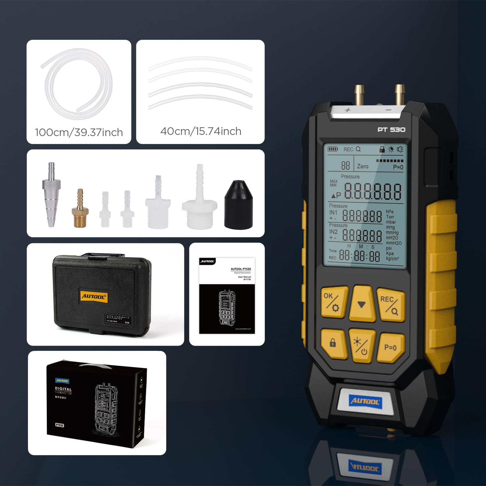 AUTOOL Digital Manometer Gas Pressure Tester -100 to 300Kpa with Backlit Display | HVAC Pressure Gauge with Data Lock & Storage, Magnetic Back | for HVAC, Refrigeration, Automotive & Industrial Use