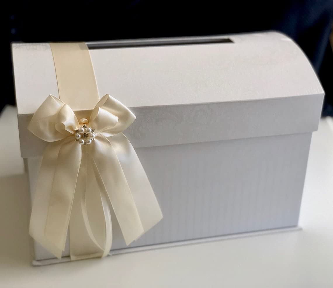 Elegant Ivory Flower Girl Basket with Pearl Handle - Perfect for Weddings, Proposals & Special Events - Durable Card Box Gift for Flower Girls (Off-White)