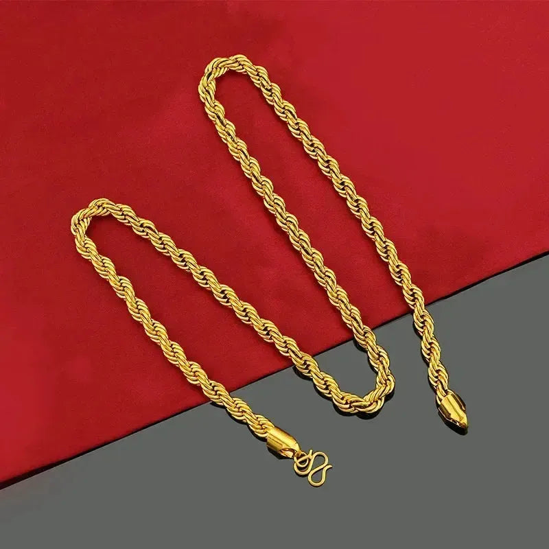 24K Pure Gold 999 Hemp Rope Necklace for Men & Women - Luxury Fortune Bringing Boss Necklace - Perfect for Gifts, Business Success & Spiritual Protection