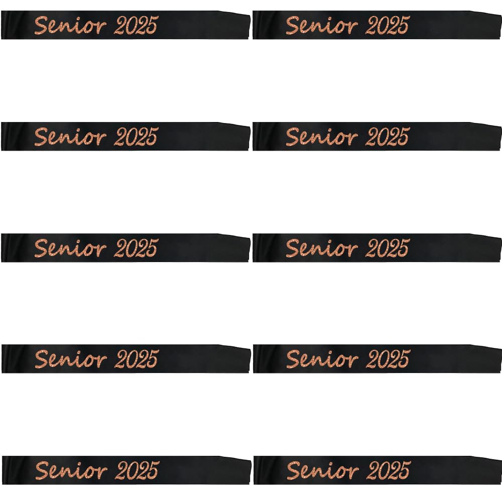 10PCS Glitter Senior 2025 Satin Sashes - Cheerleader Graduation Party Supplies for Class of 2025 Celebration - Rose Orange Decorations for Prom, Homecoming & School Events