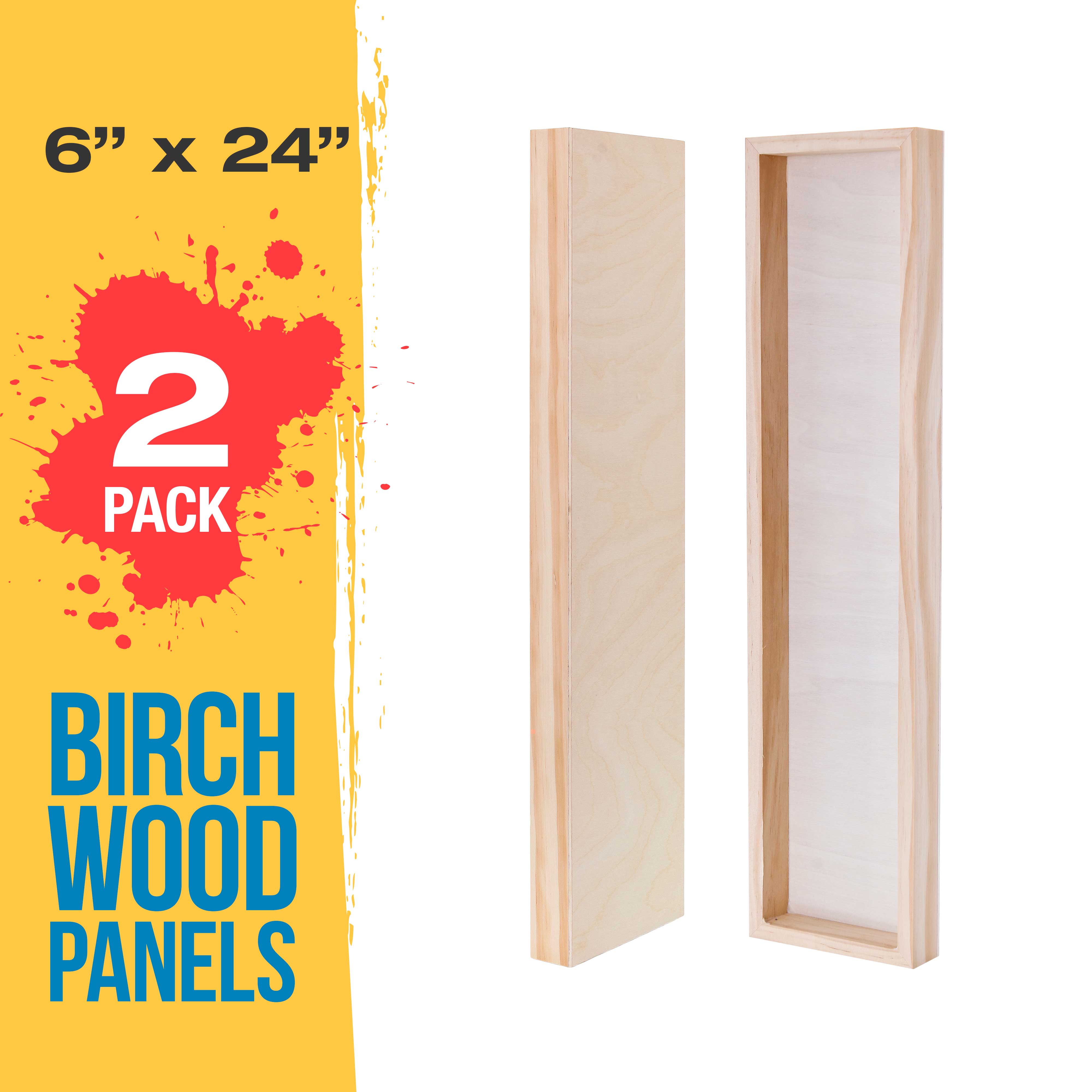 6 x 24 Unfinished Cradled Wood Panels for Painting - 2 Pack Gallery Depth Wooden Canvases - Perfect for Acrylic, Oil, Encaustic & Paint Pouring Art - DIY Mixed Media Craft Projects & Home Wall Decor