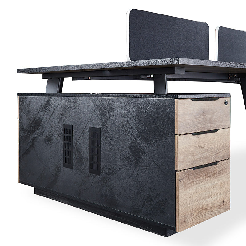 ARTO 4-Person Back-to-Back Workstation with 4 Cabinets - 2.4M Warm Oak & Black Office Desk for Collaborative Workspaces | Perfect for Shared Offices, Coworking Spaces & Team Environments