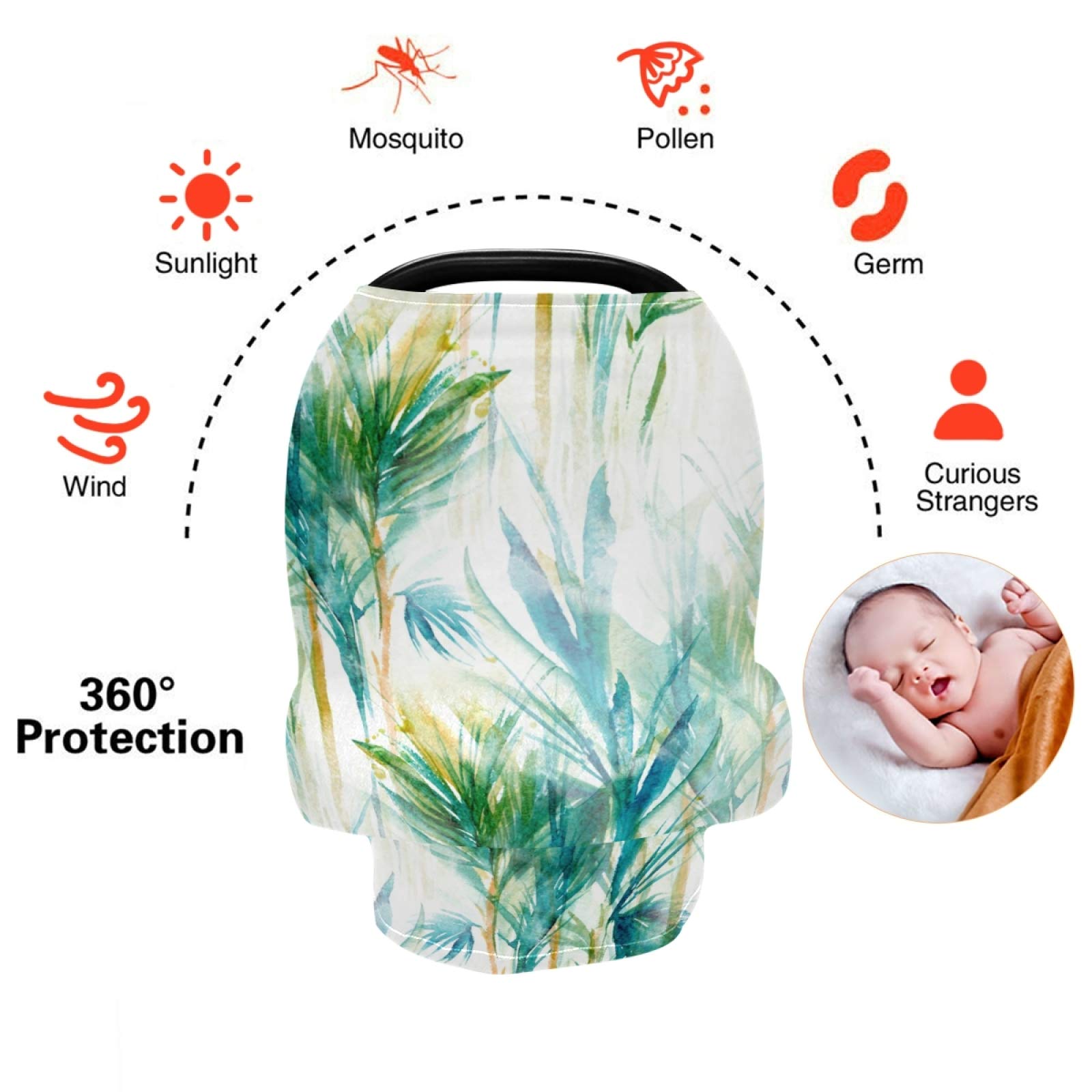 Breathable Nursing Cover & Baby Car Seat Canopy - Soft Breastfeeding Scarf with Tropical Palm Print, Universal Stroller Cover for Infant Boys & Girls | Perfect for Feeding, Travel & Outdoor Protection