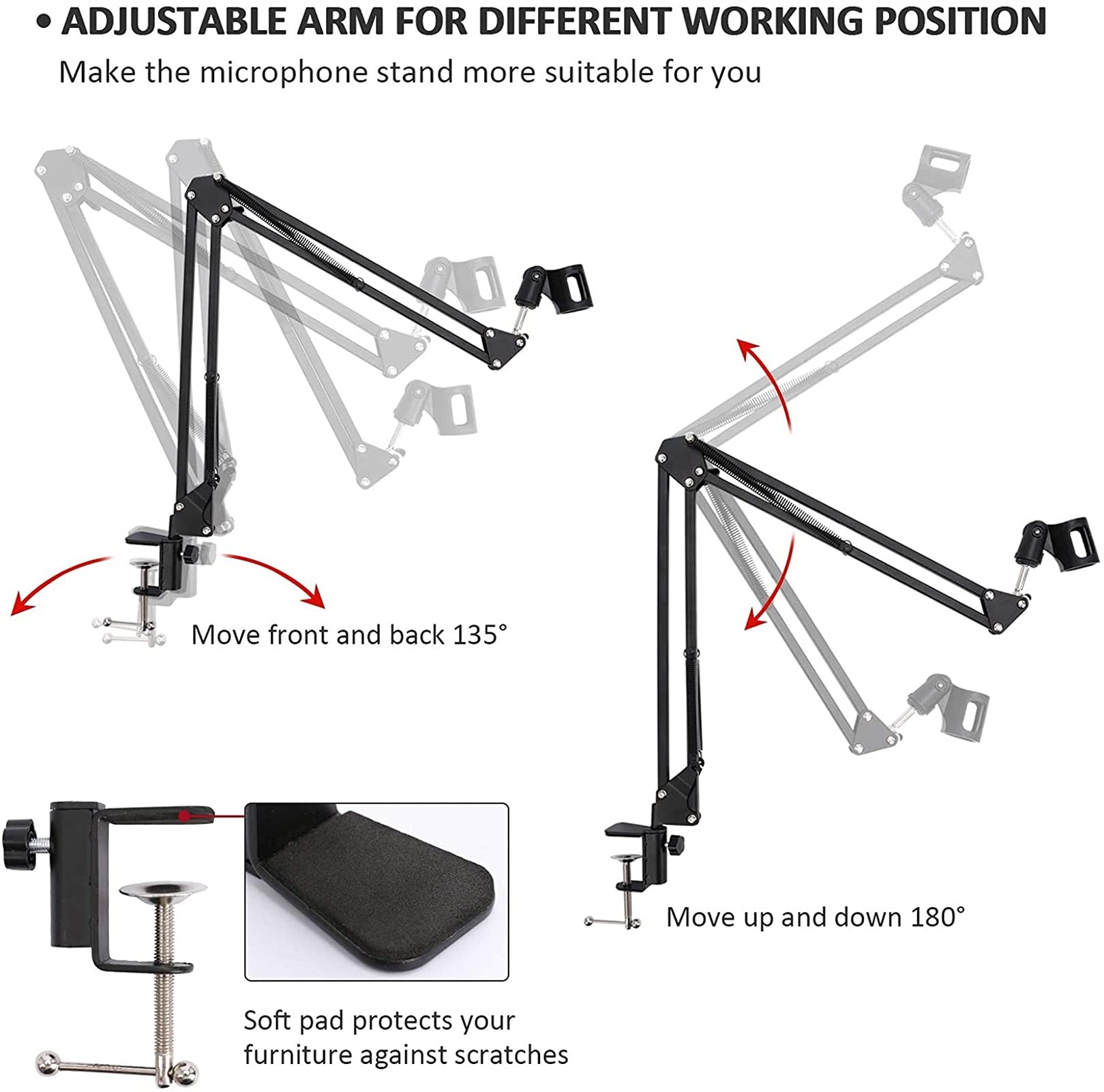 Adjustable Microphone Stand with Boom Arm & Phone Holder - Compatible with Blue, Snowball & Other USB Mics - White Studio Mic Stand for Podcasting, Streaming & Home Recording