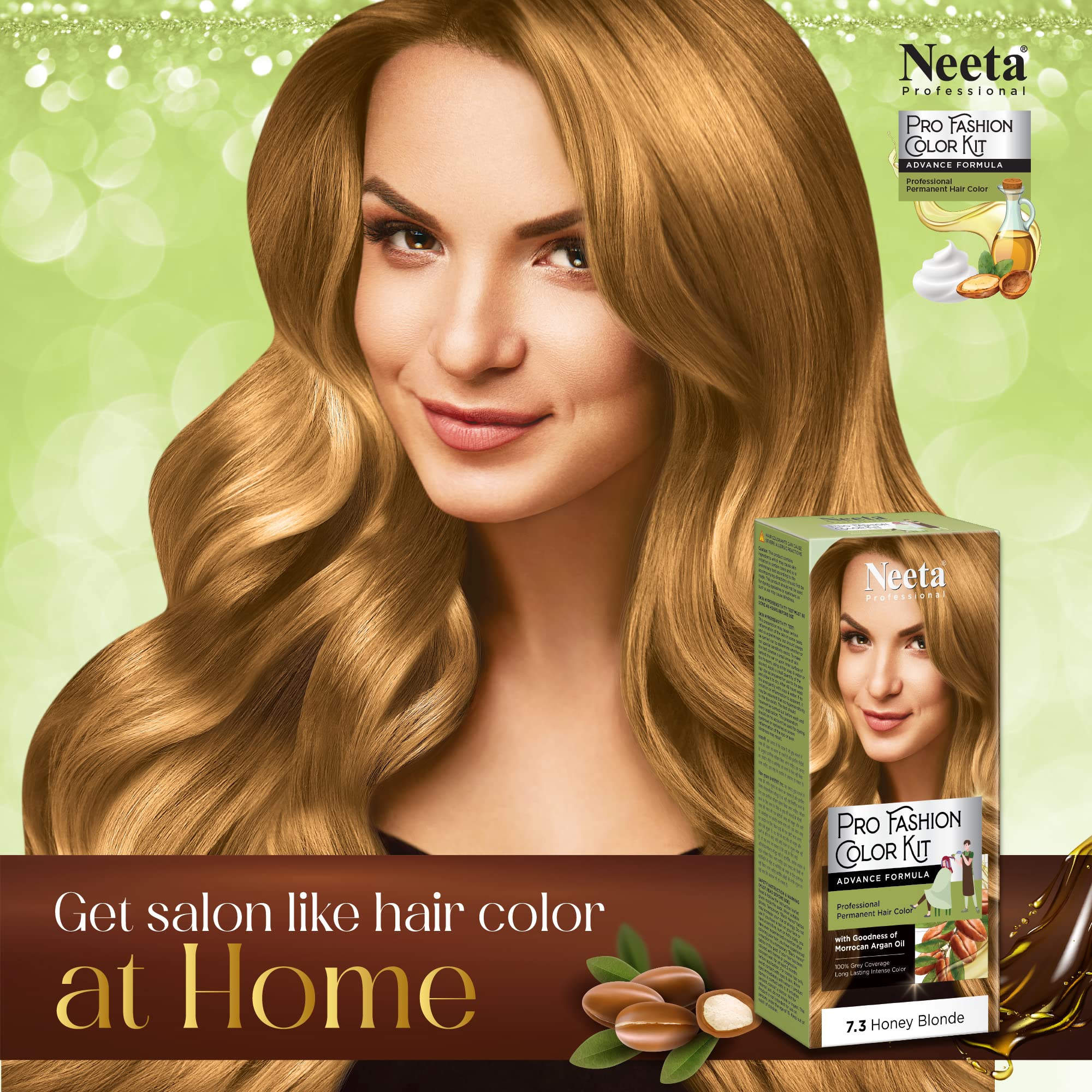 Neeta Professional Pro Fashion Color Kit - Permanent Hair Dye in Honey Blonde 7.3 for Salon-Quality Results at Home | Perfect for Brunettes Wanting Warm Golden Highlights