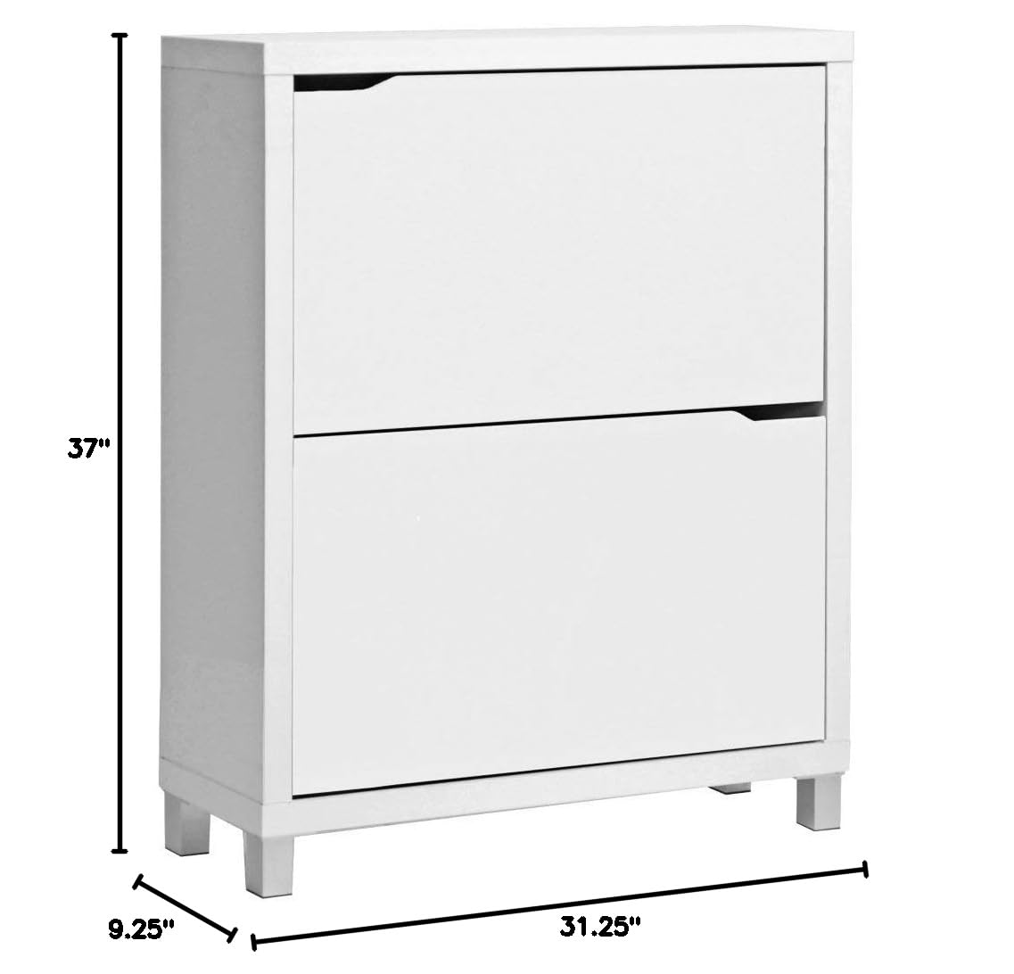 Baxton Studio Simms White Modern Shoe Cabinet - 12 Pair Storage Organizer with Adjustable Shelves for Entryway, Bedroom & Closet Organization