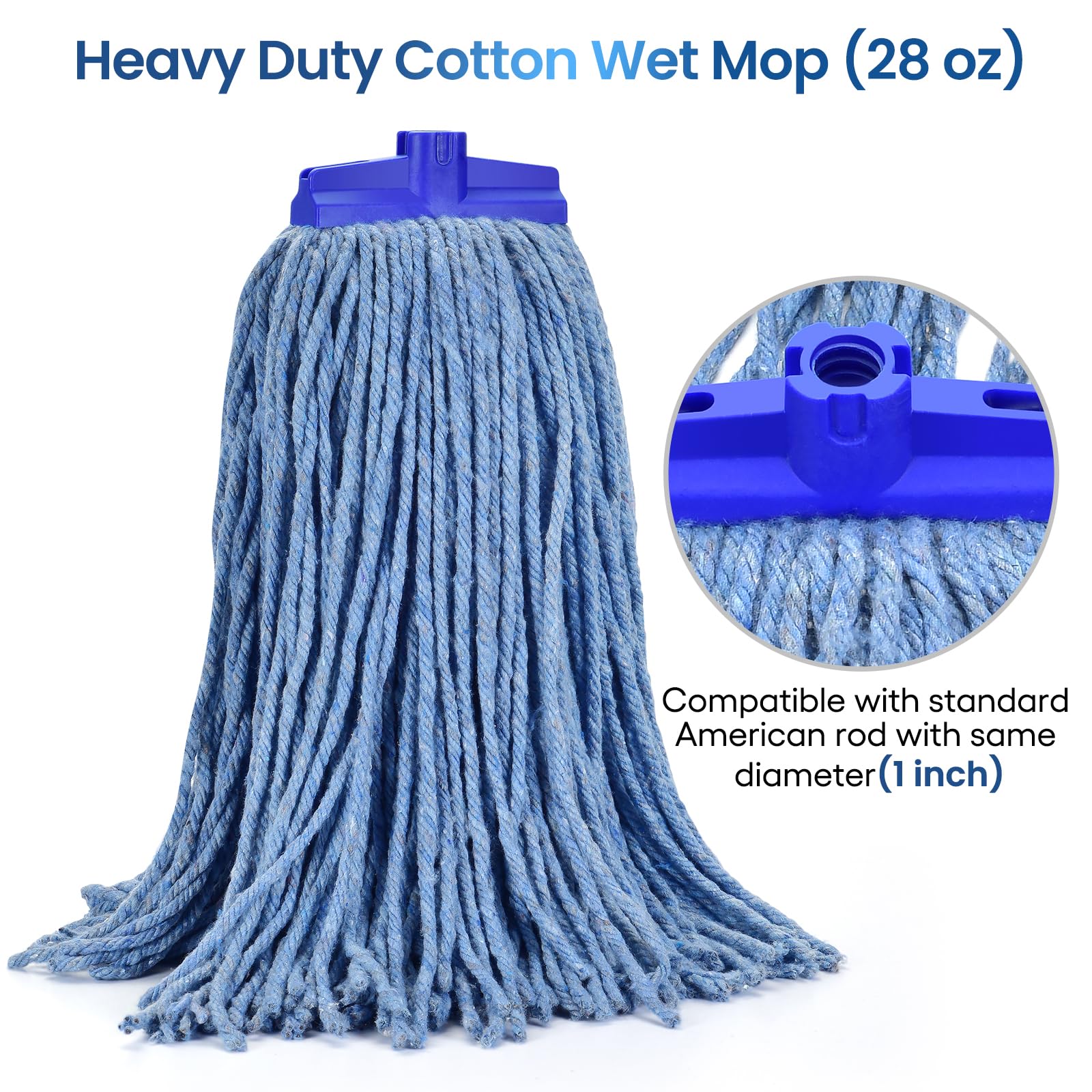 Heavy Duty Cotton Wet Mop Heads (3-Pack) with Microfiber Cloths - for Home & Commercial Cleaning