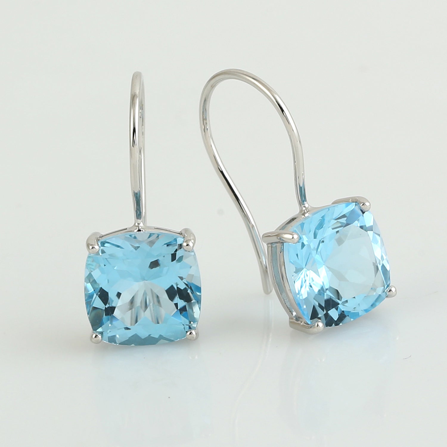 14K White Gold Cushion Cut Blue Topaz November Birthstone Ear Hook Earrings | Elegant Dangling Earrings for Women, Perfect for Birthdays, Anniversaries & Special Occasions