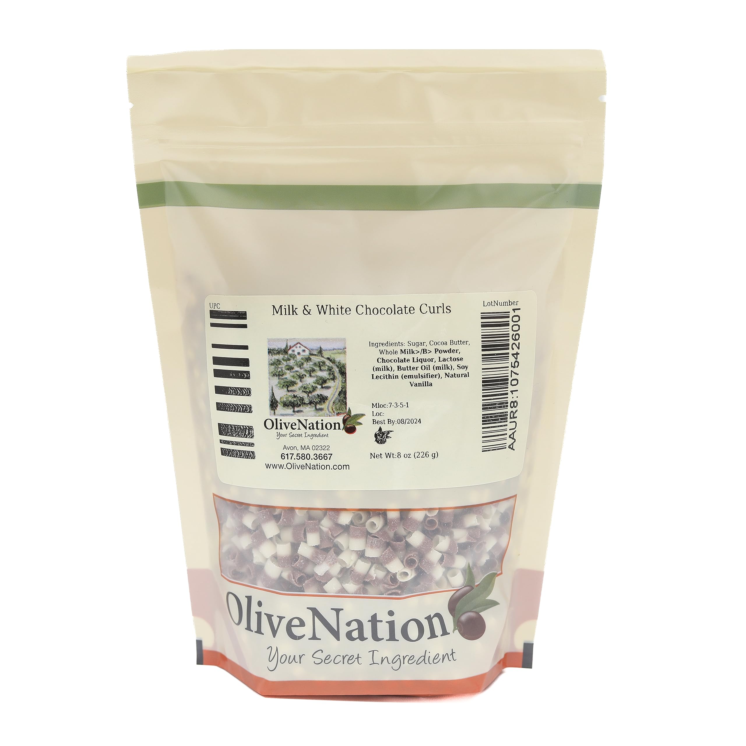 OliveNation Striped Milk & White Chocolate Curls - 5 lbs | Real Chocolate Decorations for Baking, Non-GMO, Gluten Free | Perfect for Cake Topping, Cupcake Garnish & Dessert Decorations
