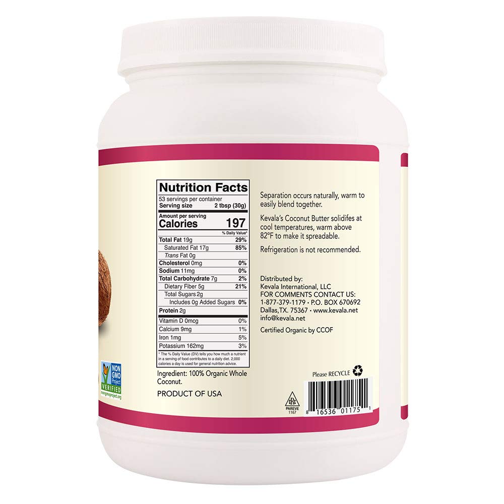 Kevala Organic Coconut Butter - 3.5 lb (56 oz) - Raw, Unrefined, Vegan - Perfect for Smoothies, Baking & Healthy Snacks - Coconut Spread & Butter Alternative
