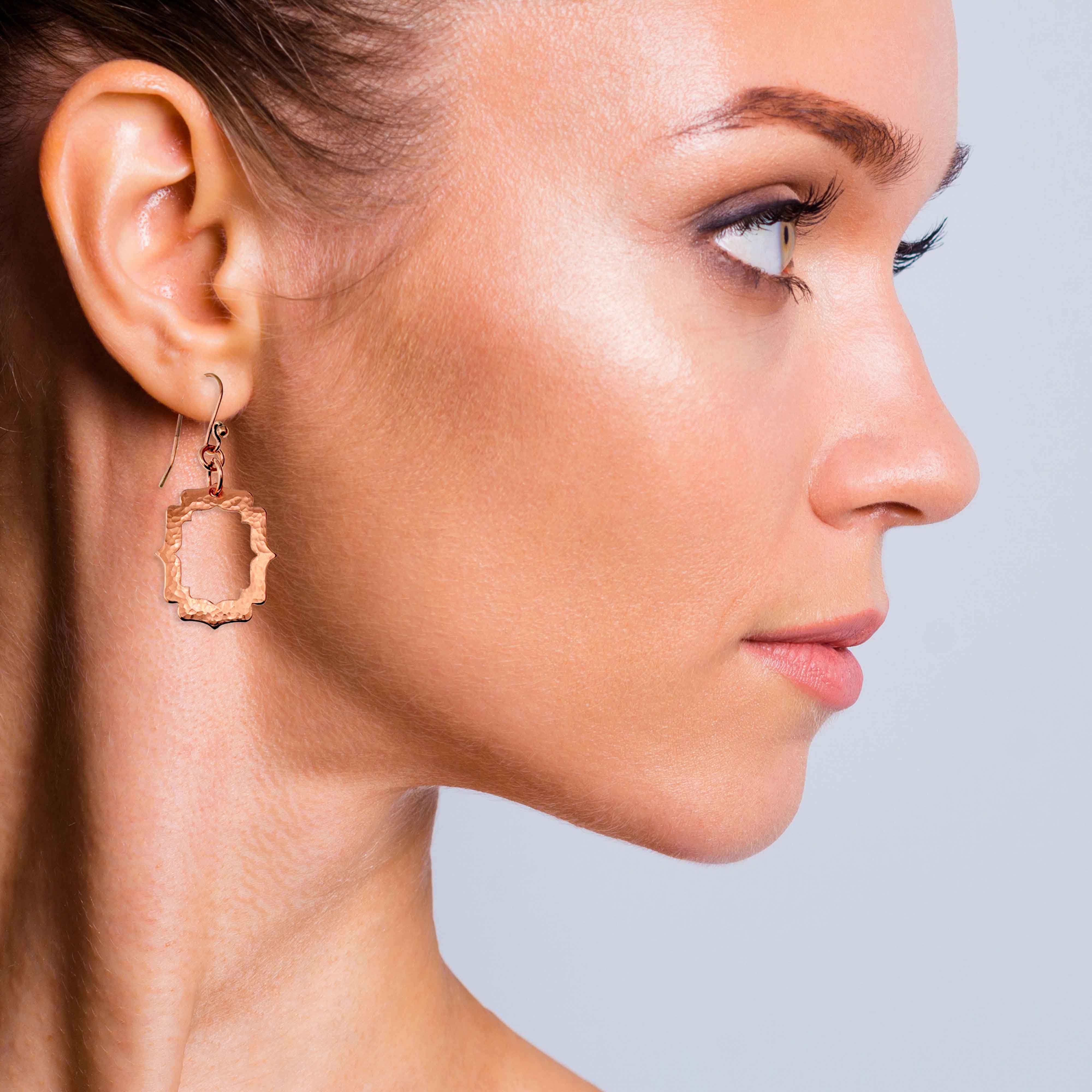 Handmade Hammered Copper Arabesque Shield Earrings for Women - Boho Tribal Jewelry - Perfect for Festivals, Parties, and Everyday Wear