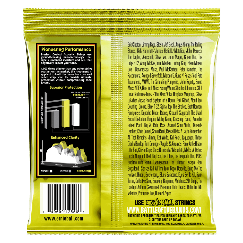 Ernie Ball Everlast Medium Light Coated 80/20 Bronze Acoustic Guitar Strings 12-54 Gauge | Long-Lasting Tone & Playability | Perfect for Folk, Country & Fingerstyle Playing
