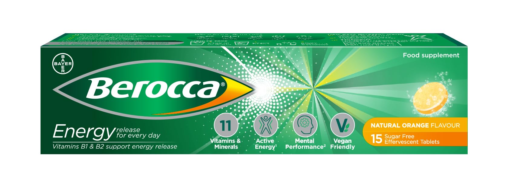 Berocca Effervescent Orange Vitamin C Tablets - Immune Support & Energy Boost - 30 Count - Perfect for Travel, Workout & Daily Wellness