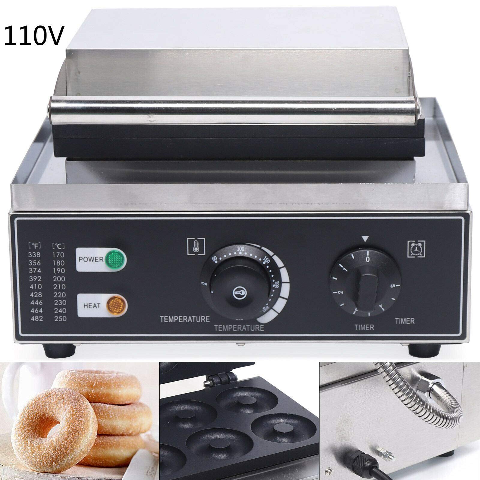 Commercial Waffle Donut Maker Machine - 6 Hole 110V 1550W Electric Doughnut Baker with Double-Sided Heating (50-300°C), Non-Stick Teflon Coating - Perfect for Professional Kitchens, Bakeries, Dessert Shops & Home Breakfast Making