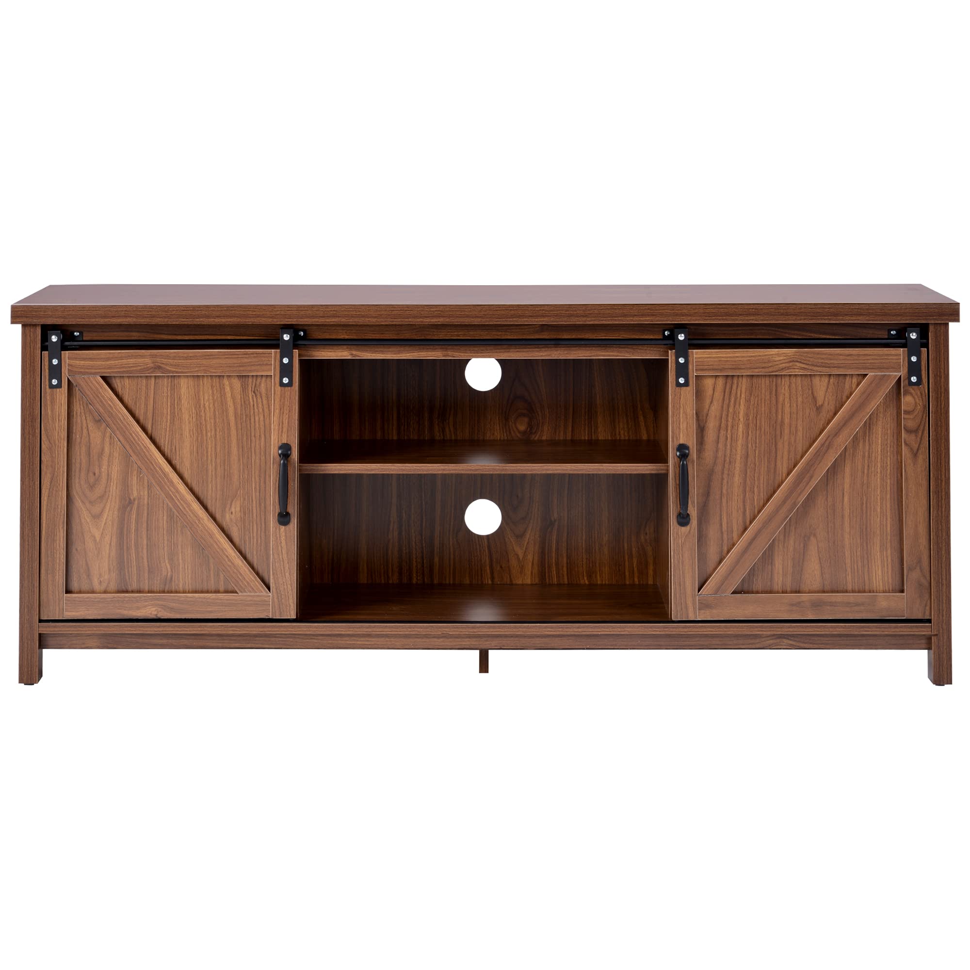 Modern Farmhouse TV Stand with Sliding Barn Doors - 65 Inch Entertainment Center Console with Storage Cabinet, 58