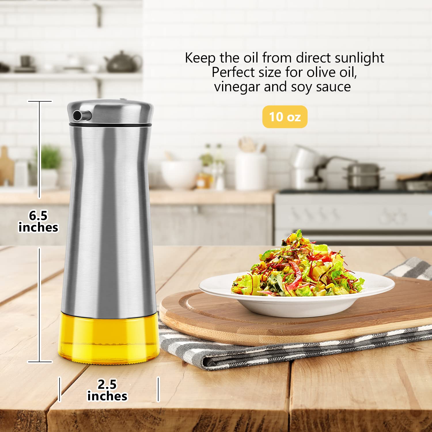Premium Salt and Pepper Shaker Set with Oil Dispenser - Stainless Steel Kitchen Essentials for Cooking, Dining & Home Decor