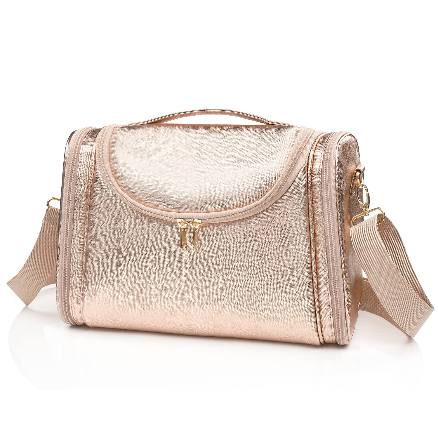 Ethereal Large Waterproof Makeup Bag for Women - Rose Gold Travel Cosmetic Bag with Adjustable Shoulder Strap, Spacious Toiletry Organizer | Perfect for Travel, Gym, Weekend Getaways & Daily Beauty Essentials Storage
