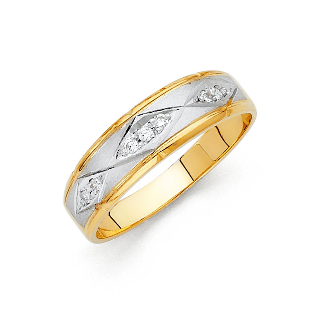 14K White & Yellow Gold Two-Tone Round Cubic Zirconia Ring for Men - Luxury Wedding Band & Anniversary Gift for Him - Perfect for Engagements, Proposals & Special Occasions