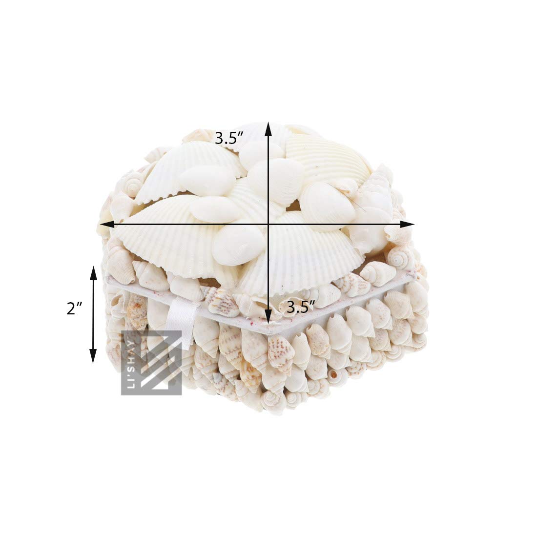 Li'Shay White Seashell Covered Hexagon Jewelry Box - 4 Inch Trinket Storage for Beach Themed Decor, Wedding Favors & Gift Giving
