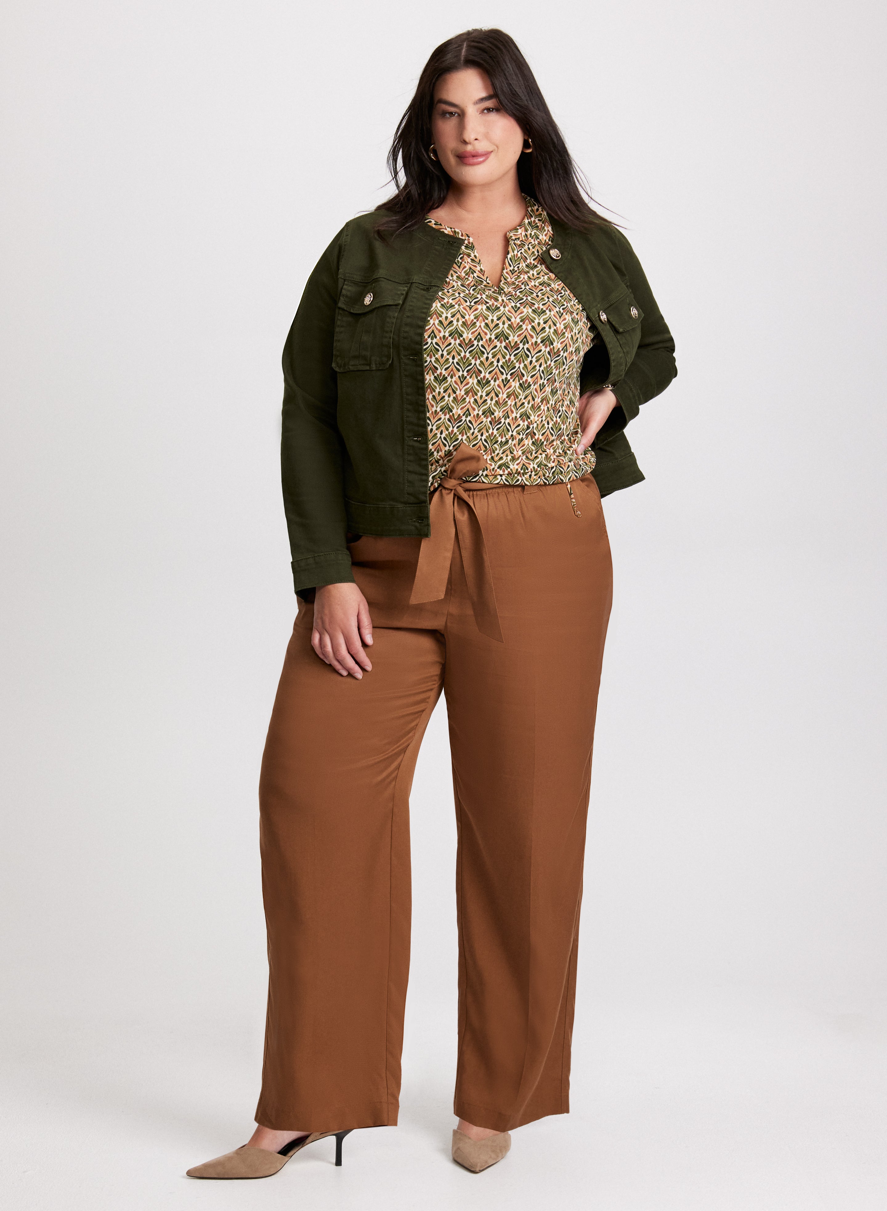 Stylish Denim Jacket & Comfortable Tencel Wide Leg Pants Set - Women's Casual Outfit for Streetwear, Office & Date Night