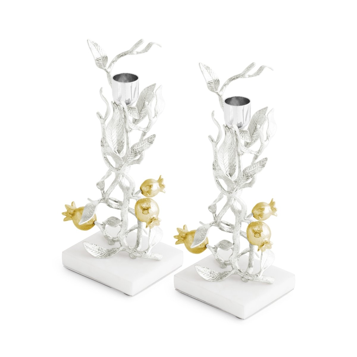 Elegant Silver & Gold Pomegranate Candle Holders Set of 2 - Perfect for Holiday Decor, Wedding Centerpieces, and Home Tabletop Decorations