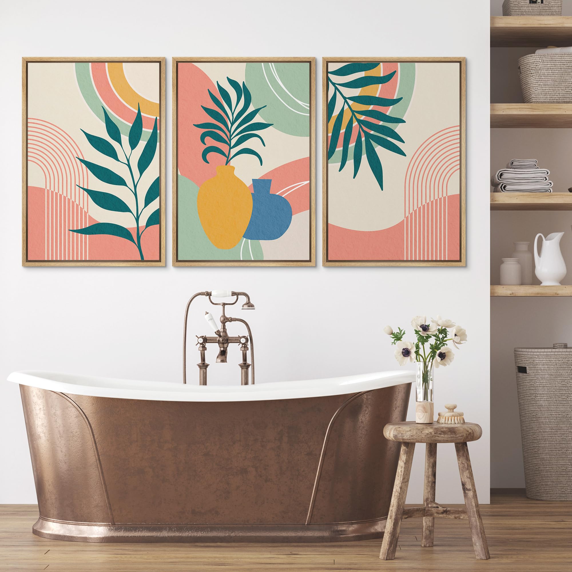 Vibrant Abstract Botanical Canvas Wall Art Set - 24