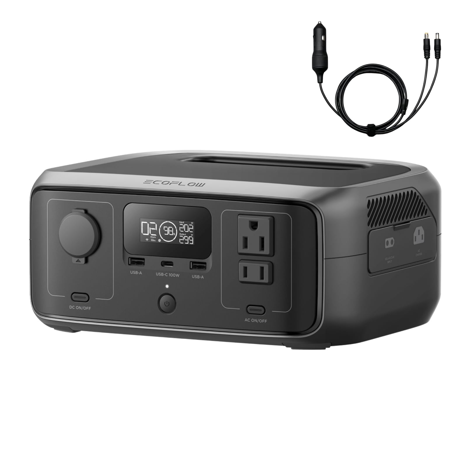 EF ECOFLOW RIVER 3 Portable Power Station 245Wh with Car Charger Adapter - 600W AC Outlets, 20ms UPS Backup, 1Hr Fast Charge LFP Solar Generator for Camping, RV Trips, Emergency Power & Outdoor Adventures