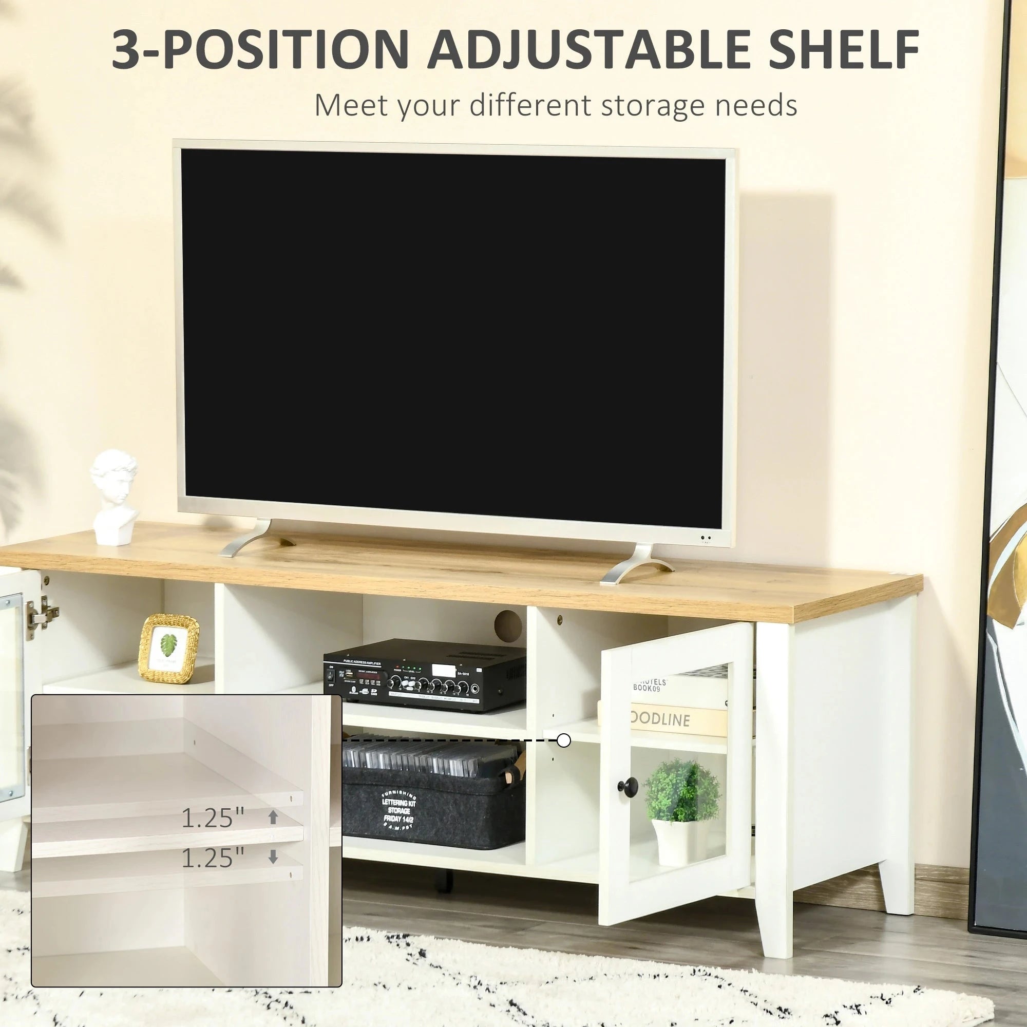 Modern TV Stand for Up to 60 Inch TVs - Sturdy Wooden Entertainment Center with Storage Shelf (Black/White/Walnut) - Perfect for Living Room, Bedroom & Home Theater Setup