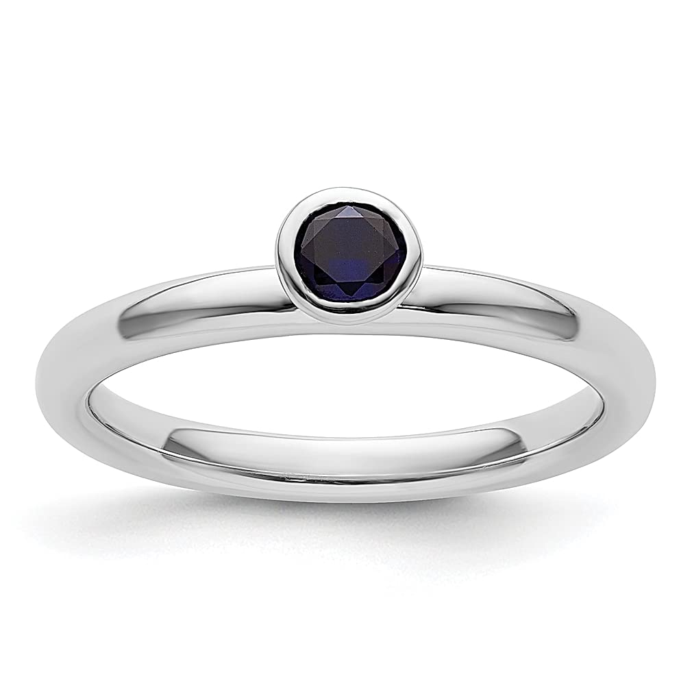925 Sterling Silver 4mm Round Created Sapphire Ring - September Birthstone, Stackable Fine Jewelry for Women | Elegant Gift for Her, Perfect for Anniversaries, Birthdays & Everyday Wear