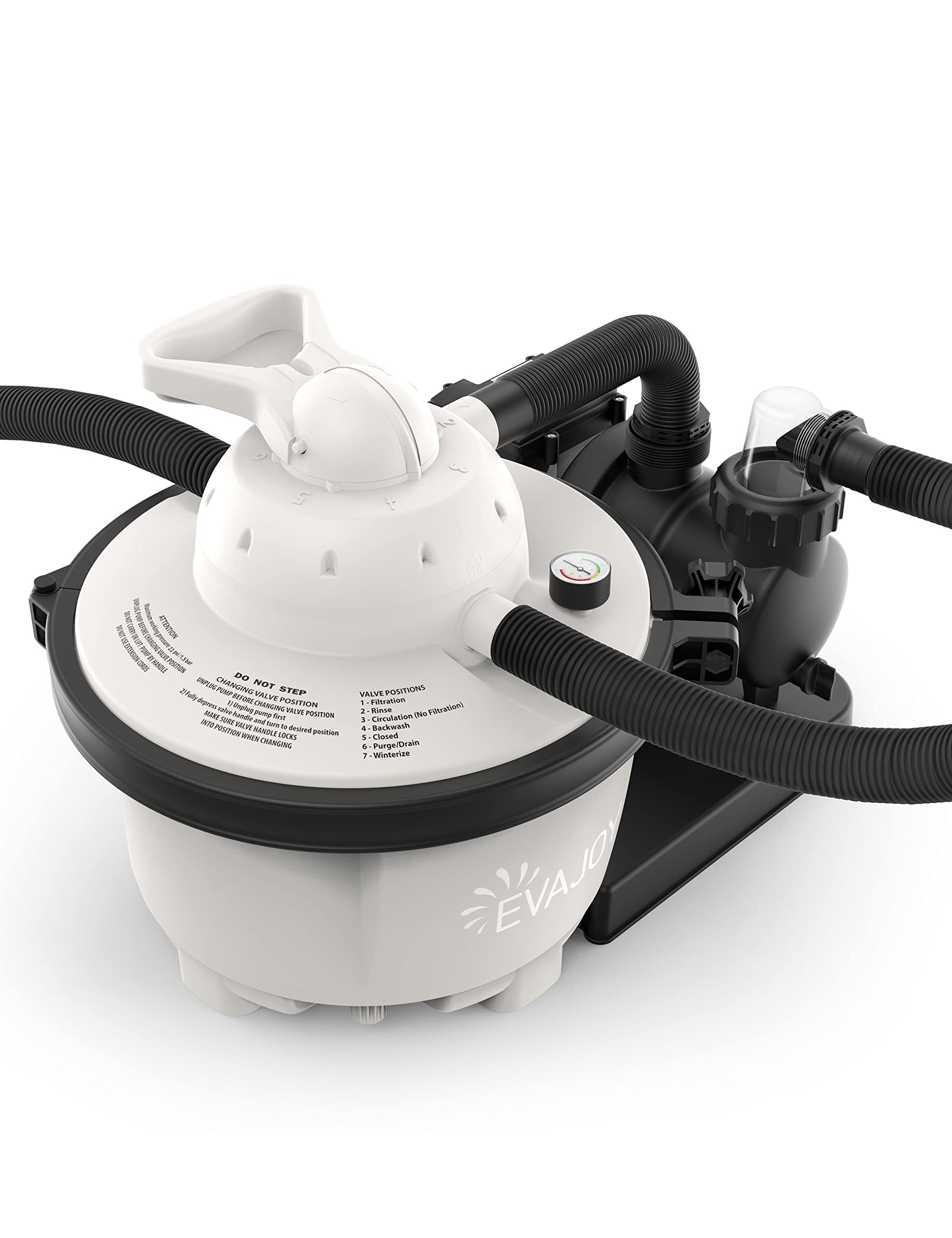 EVAJOY 2000GPH Sand Filter Pump for Above Ground Pools - 7-Way Valve, Dual Water Tanks, 25.9ft Power Cord - Compatible with up to 8000 Gallon Pools - Perfect for Backyard, Inflatable, and Frame Swimming Pool Maintenance